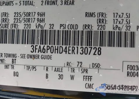 2014 Ford Fusion Se z USA, uszkodzony, nr VIN 3FA6P0HD4ER130728